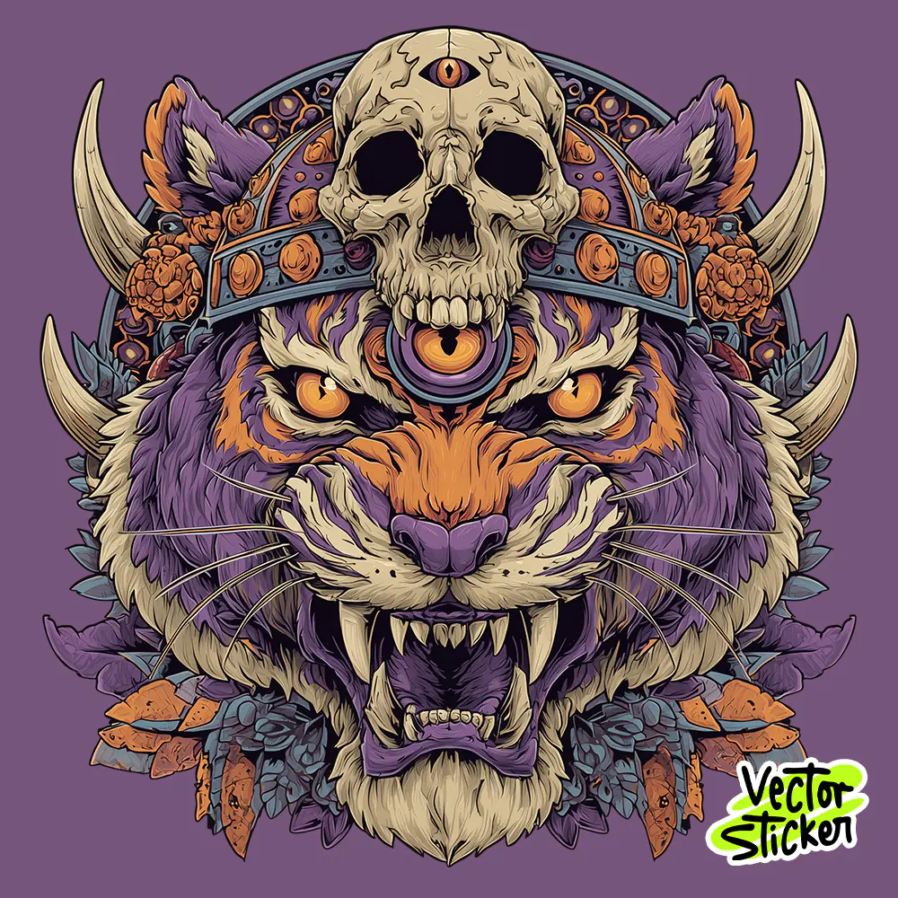 Third Eye Tiger Skull T Shirt Design | Free Mystic Animal PNG