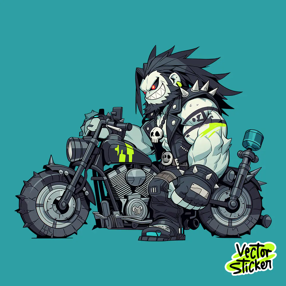 Metal Biker Skull Character Motorcycle Sticker – Heavy Style PNG