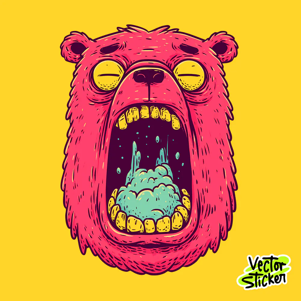 Free T Shirt Design Angry Bear Cartoon Bright Colors