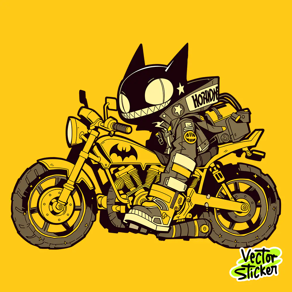 Bat Hero Street Bike Chibi Cartoon Sticker Design PNG