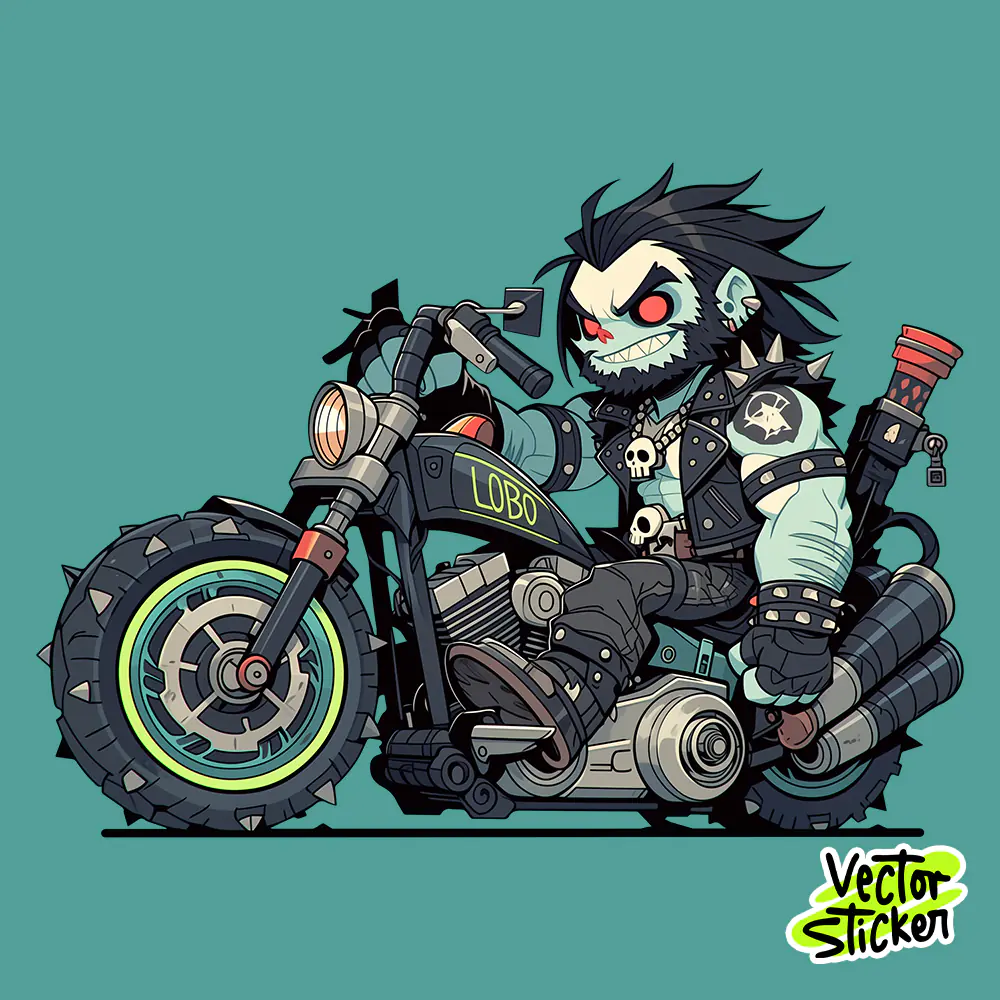 Heavy Metal Biker Monster Motorcycle Sticker – Cartoon PNG