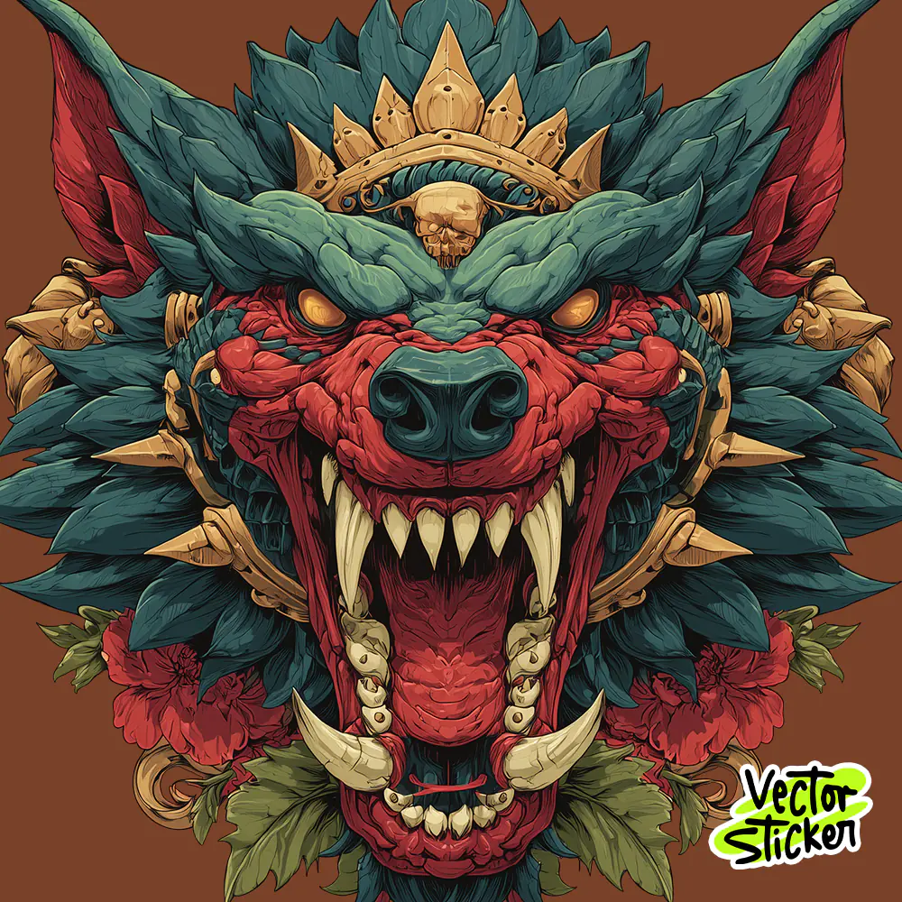 Angry Wolf Head Illustration– Tribal Vintage Style for T-Shirts & Stickers