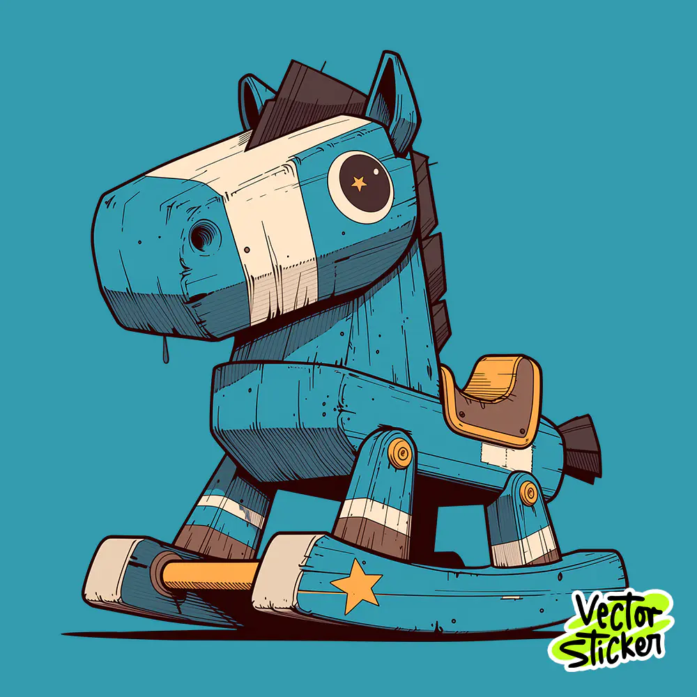 Colorful Wooden Toy Horse Cartoon Character Sticker PNG