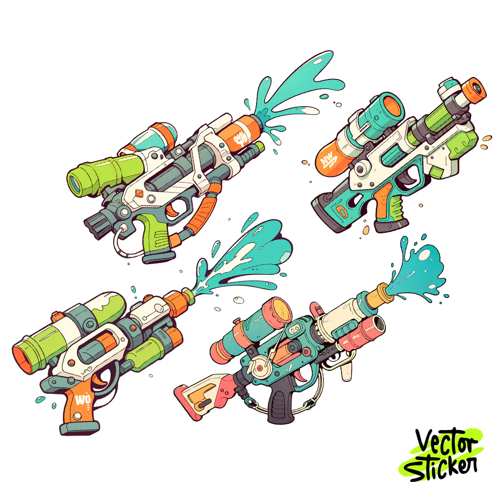 Songkran Water Gun Splash Sticker Pack PNG