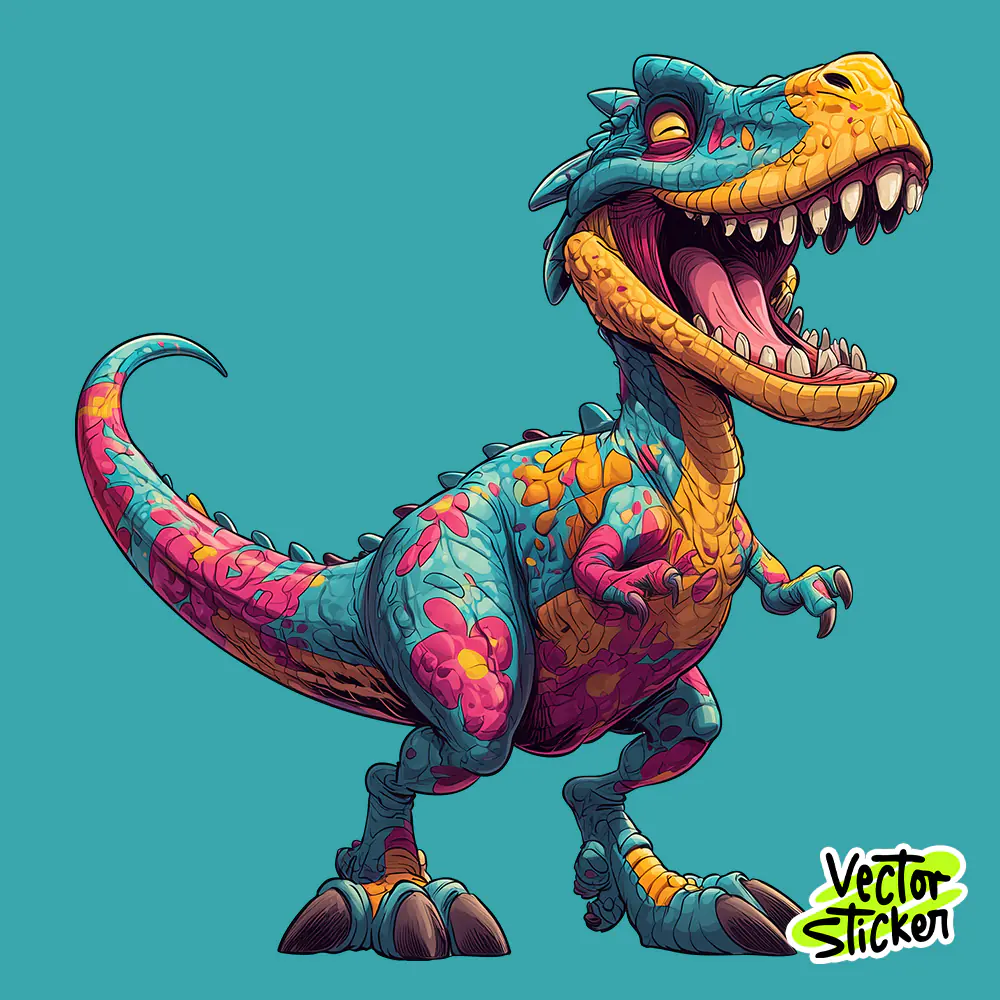 Cute Colorful Dinosaur Illustration — Free T-Shirt & Sticker PNG