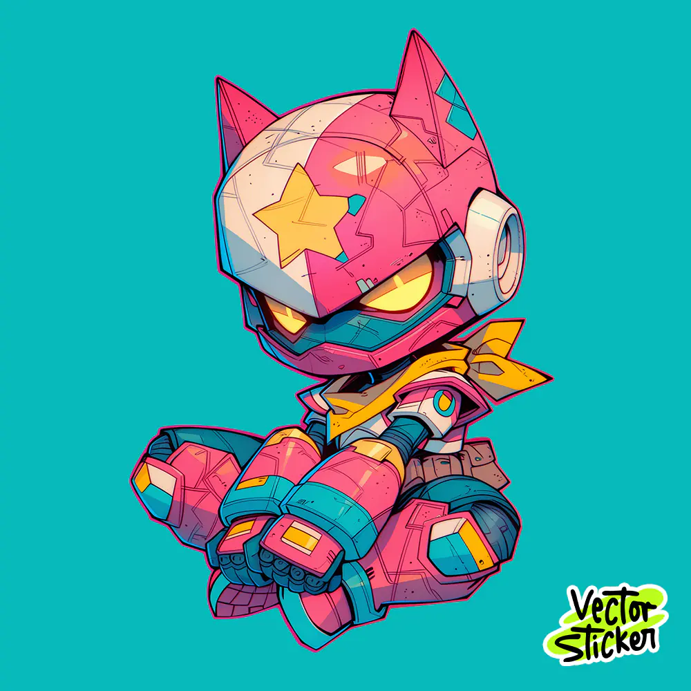 Neon Pink Hero Sticker Chibi Cartoon Bold Style