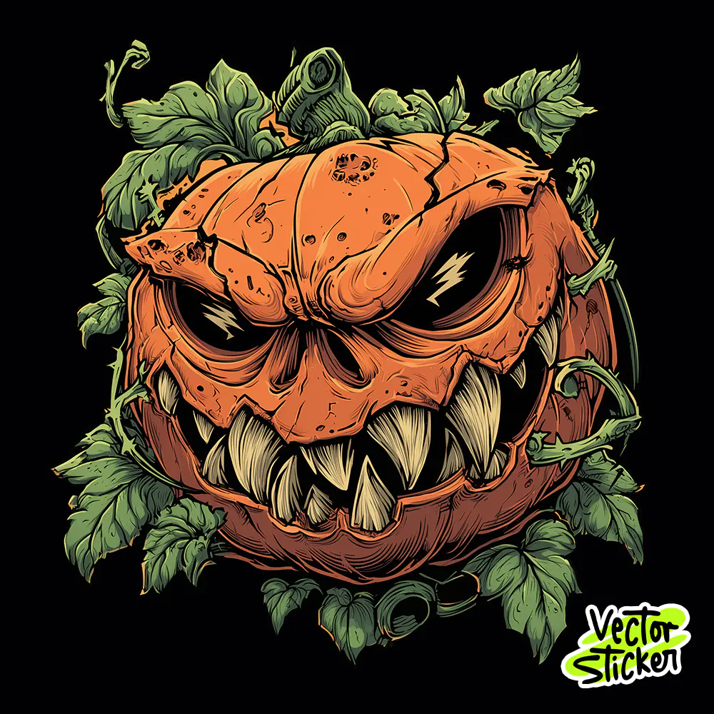 Evil Pumpkin Head Vector – Scary Halloween Pumpkin Illustration