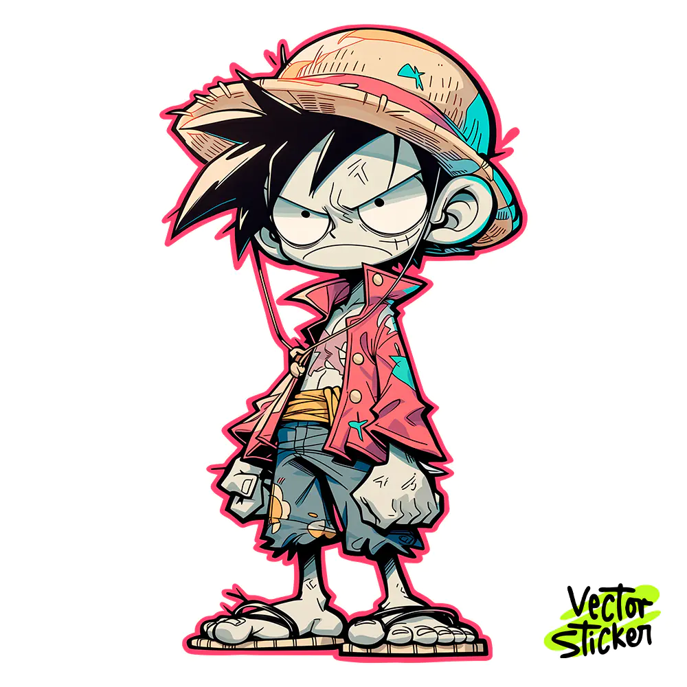 Anime Pirate Boy Straw Hat Chibi Style Sticker – Cute Cartoon PNG