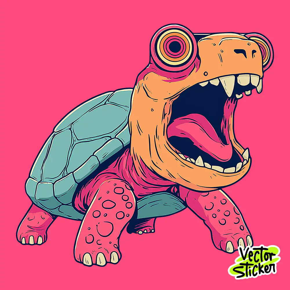 Screaming Turtle Monster Cartoon Bold Expression PNG for Sticker Design