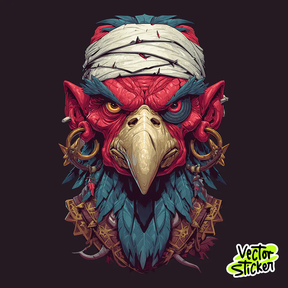 Tribal Demon Bird Mask Tattoo Style T Shirt Design High Resolution PNG