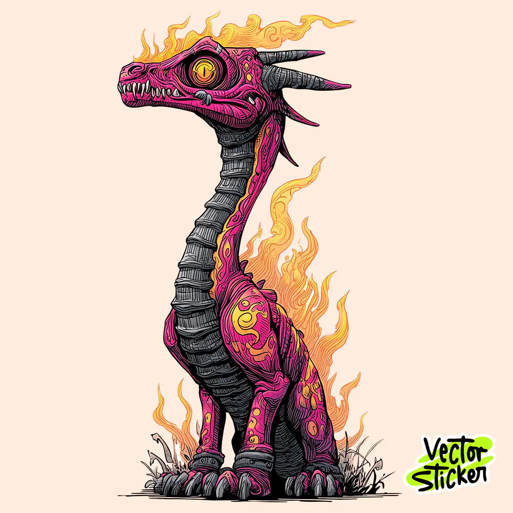 Flaming Cartoon Dragon Creature Fantasy Illustration Sticker PNG