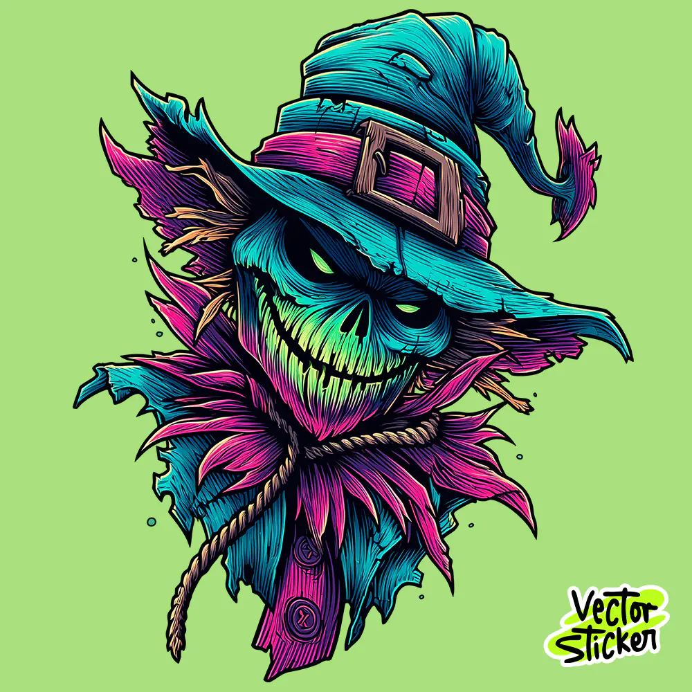 Vivid Scarecrow Vector – Modern Halloween T-Shirt & Sticker Art