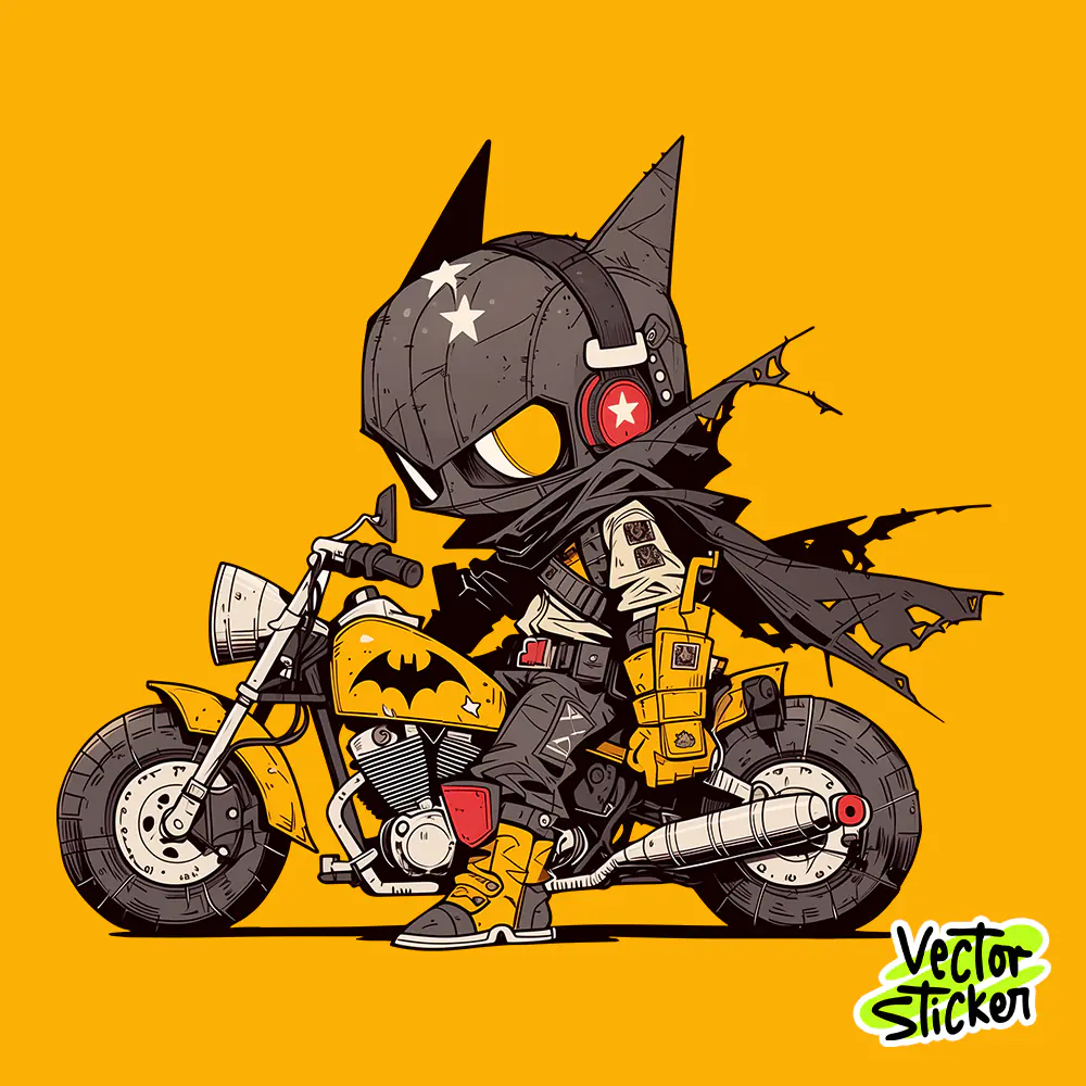 Bat Hero Motorcycle Chibi Cartoon Sticker Design PNG
