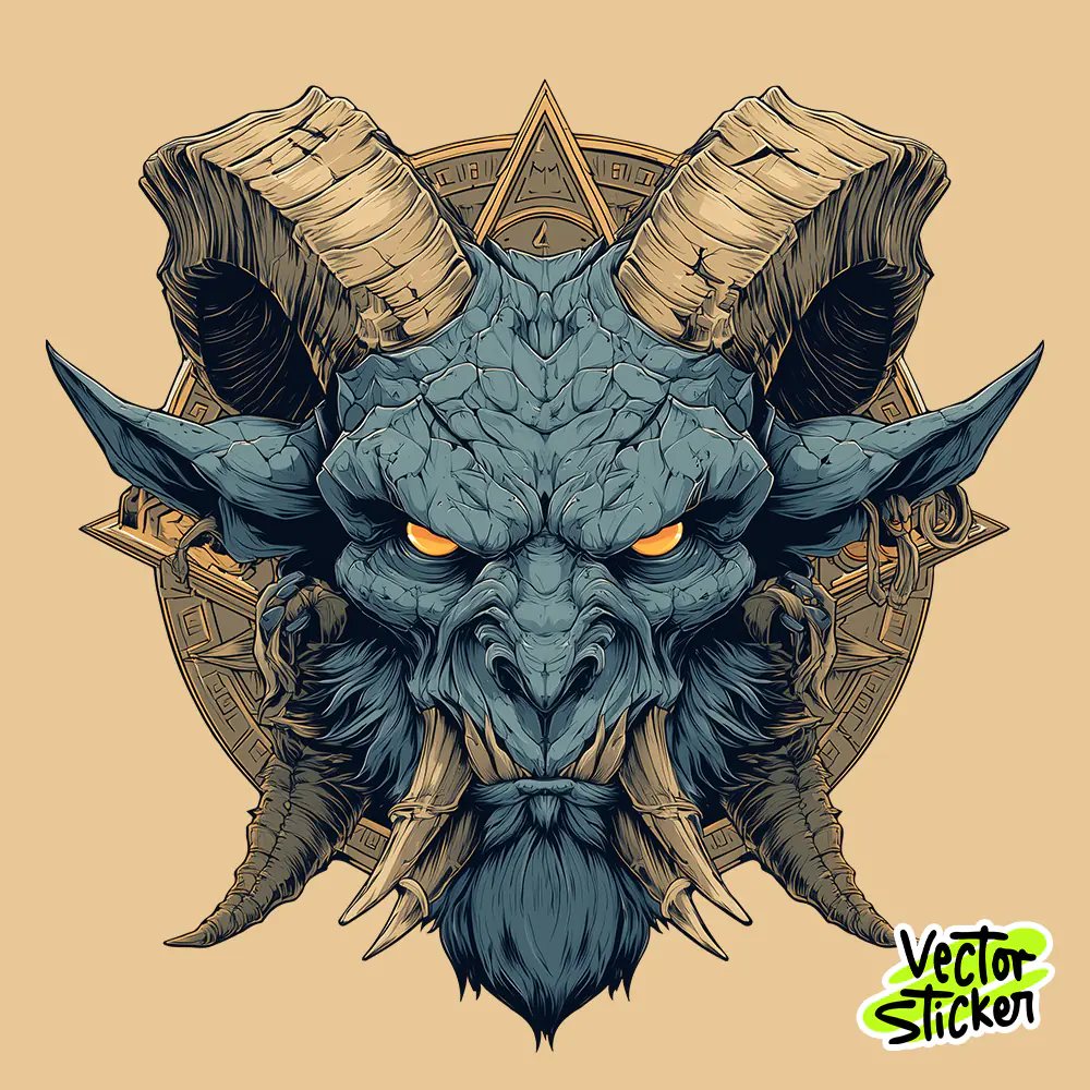 Demonic Ram Skull Vector Illustration for Apparel