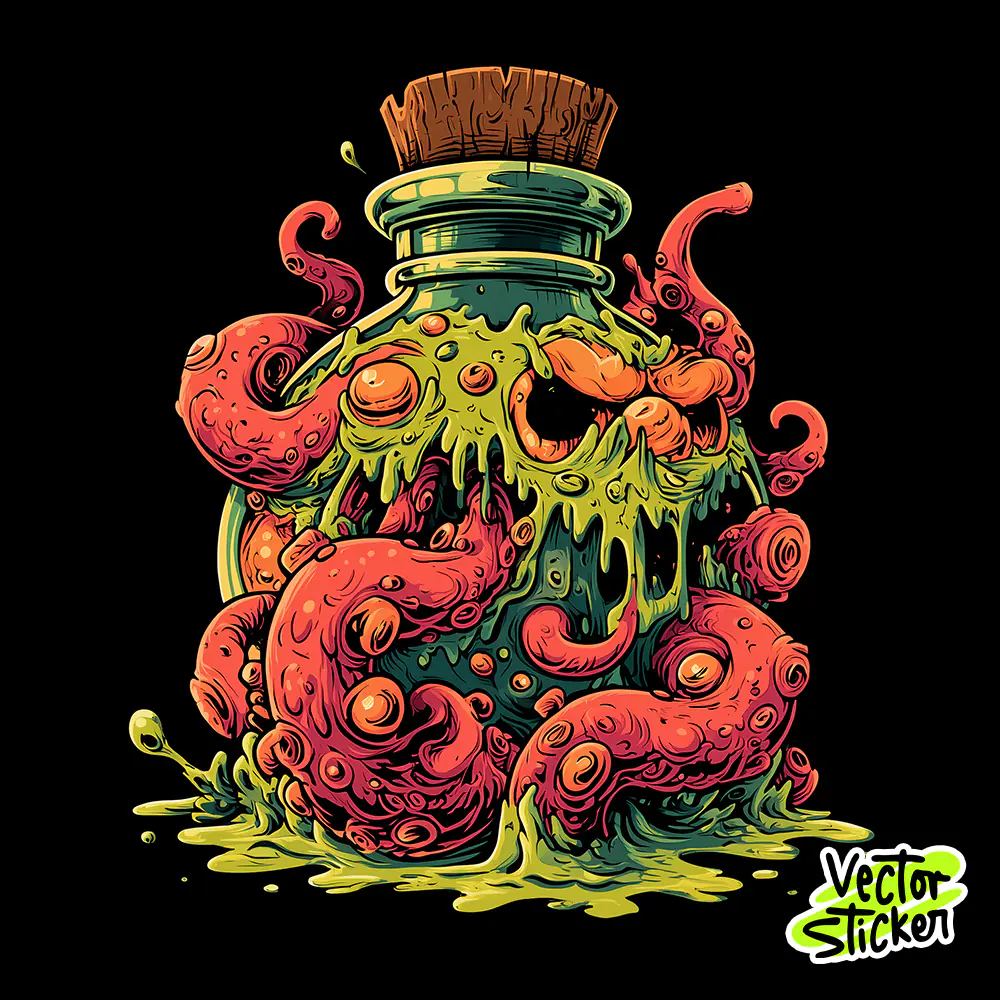 Toxic Potion Octopus Bottle Monster Illustration PNG for T-Shirt Design