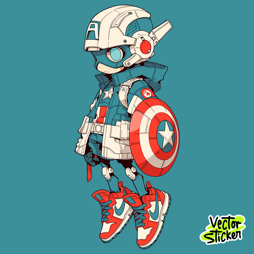 Futuristic Shield American Captain Hero Cartoon Character Sticker PNG