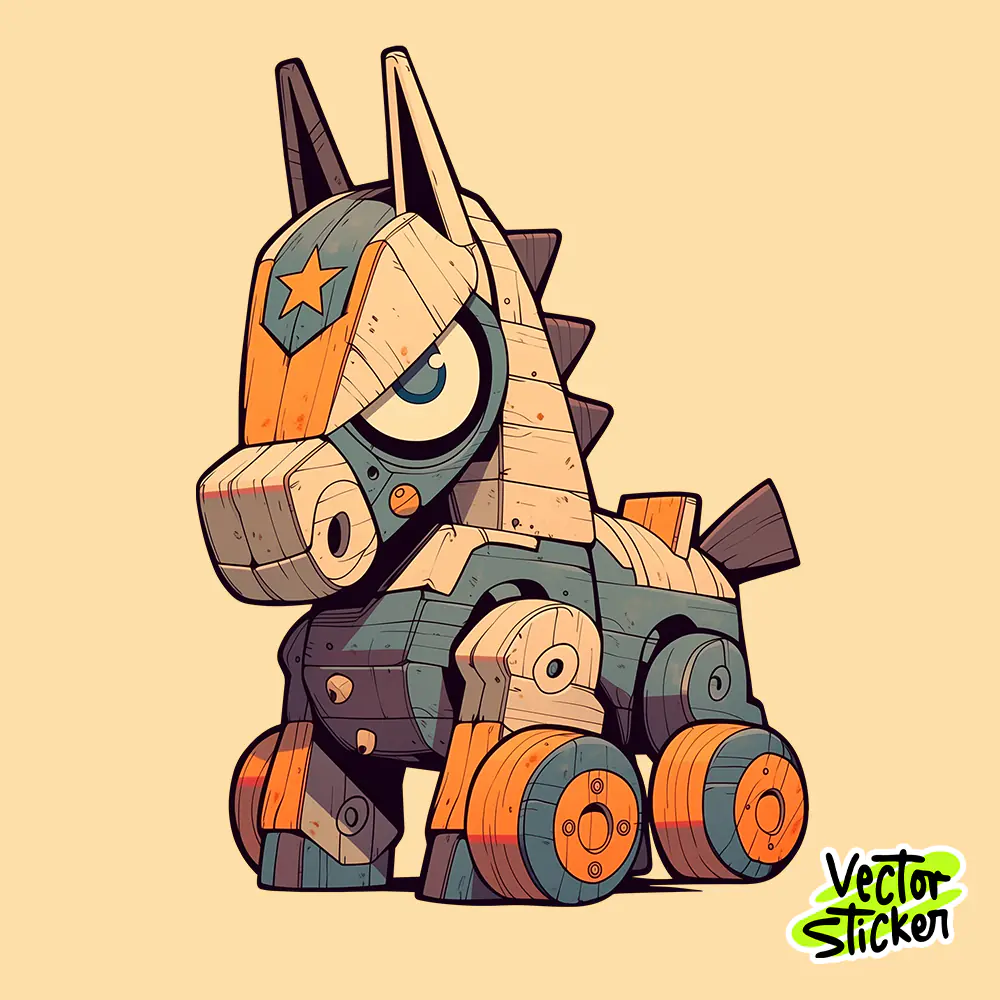 Cute Wooden Trojan Horse Toy Cartoon Illustration Sticker PNG