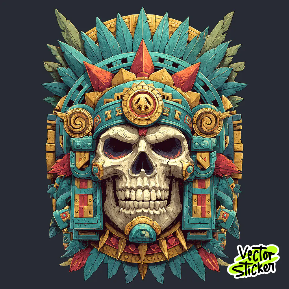 Aztec Style Skull Free T Shirt Design | Tribal Vector Illustration PNG