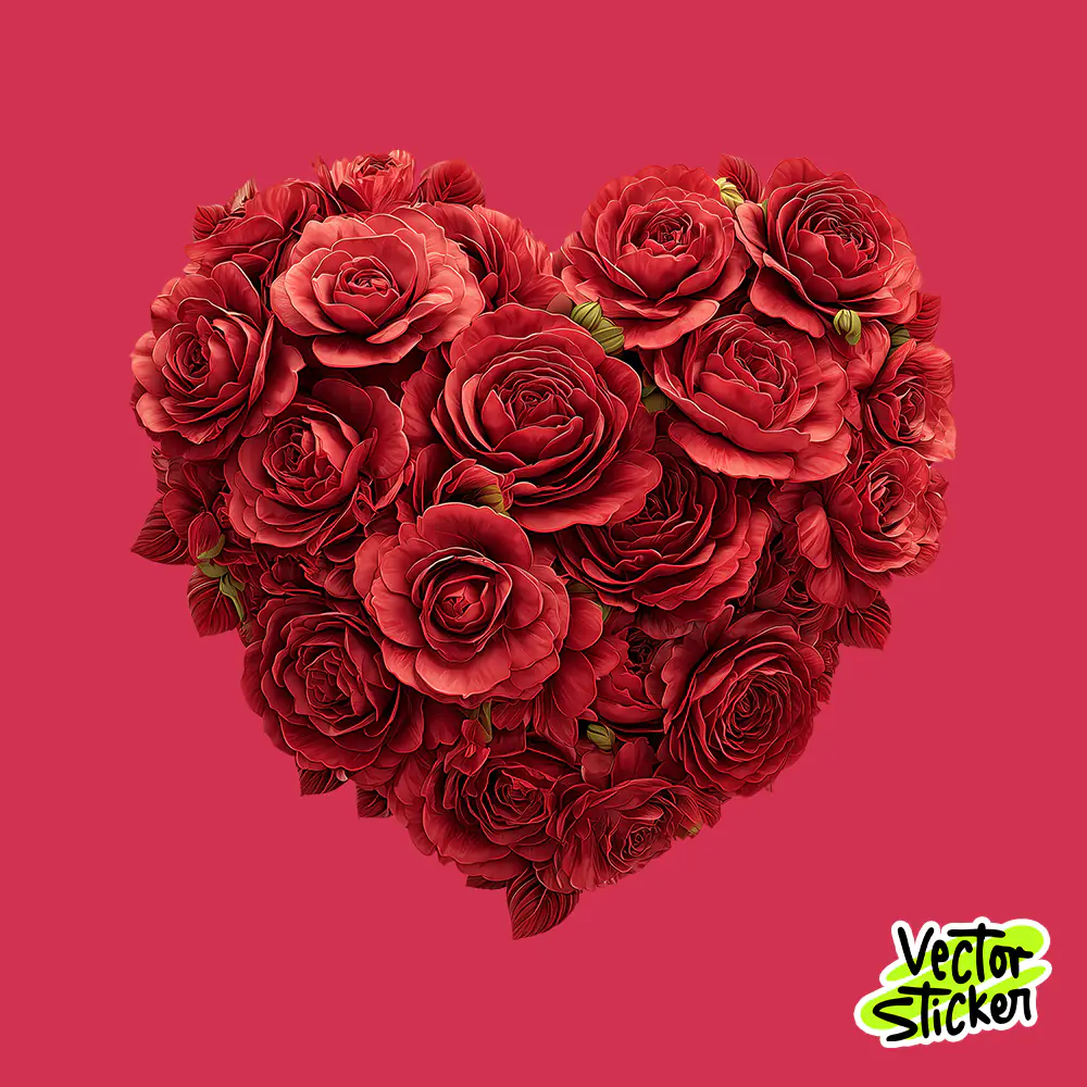 Bright Red Rose Heart Valentine Sticker – Floral Love Illustration