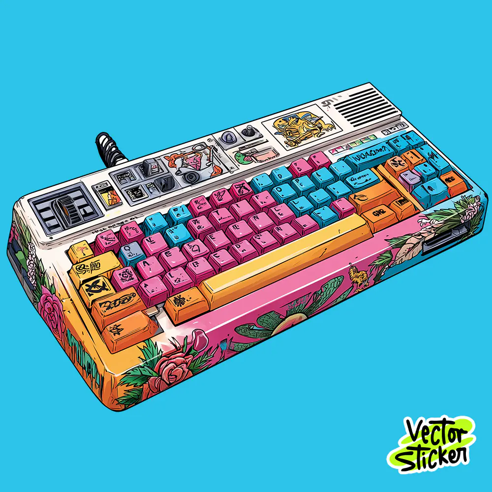 Graffiti Retro Keyboard – Colorful Vintage Tech T-Shirt Graphic PNG