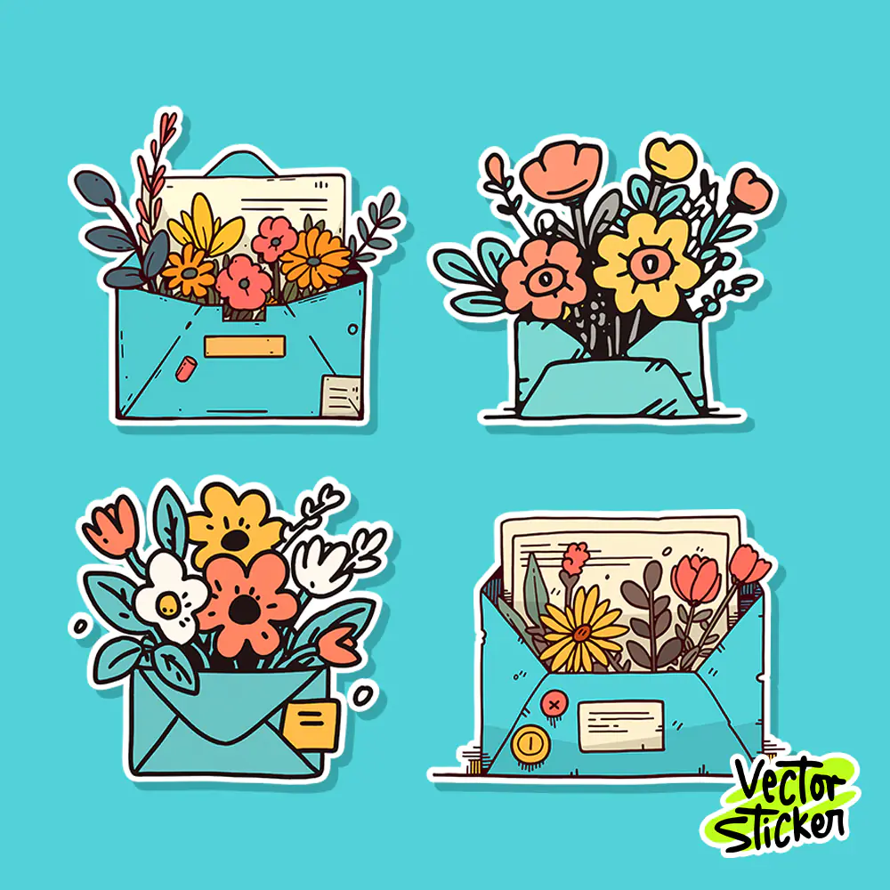 Cute Flower Envelope Valentine Sticker – Flat Pastel Illustration PNG