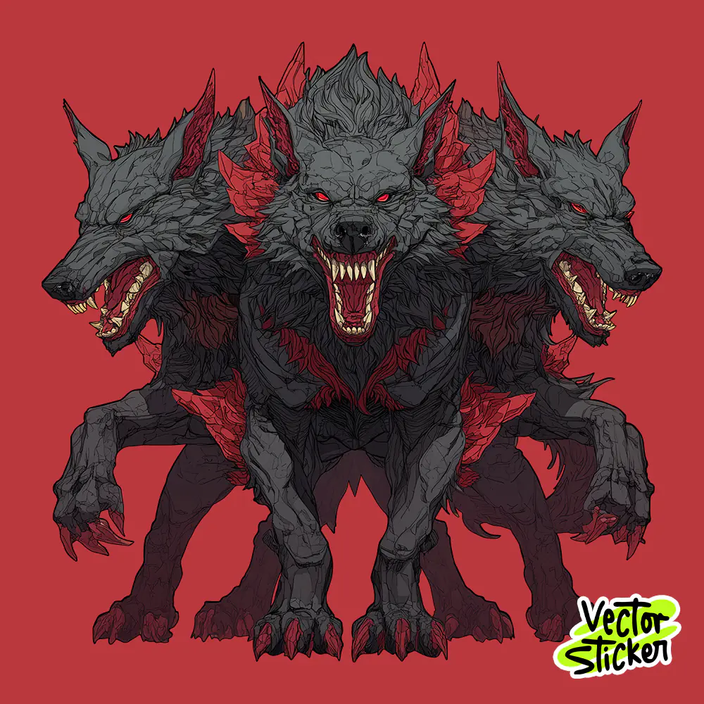 Hellhound Cerberus Tshirt Design – Dark Fantasy Monster Illustration PNG