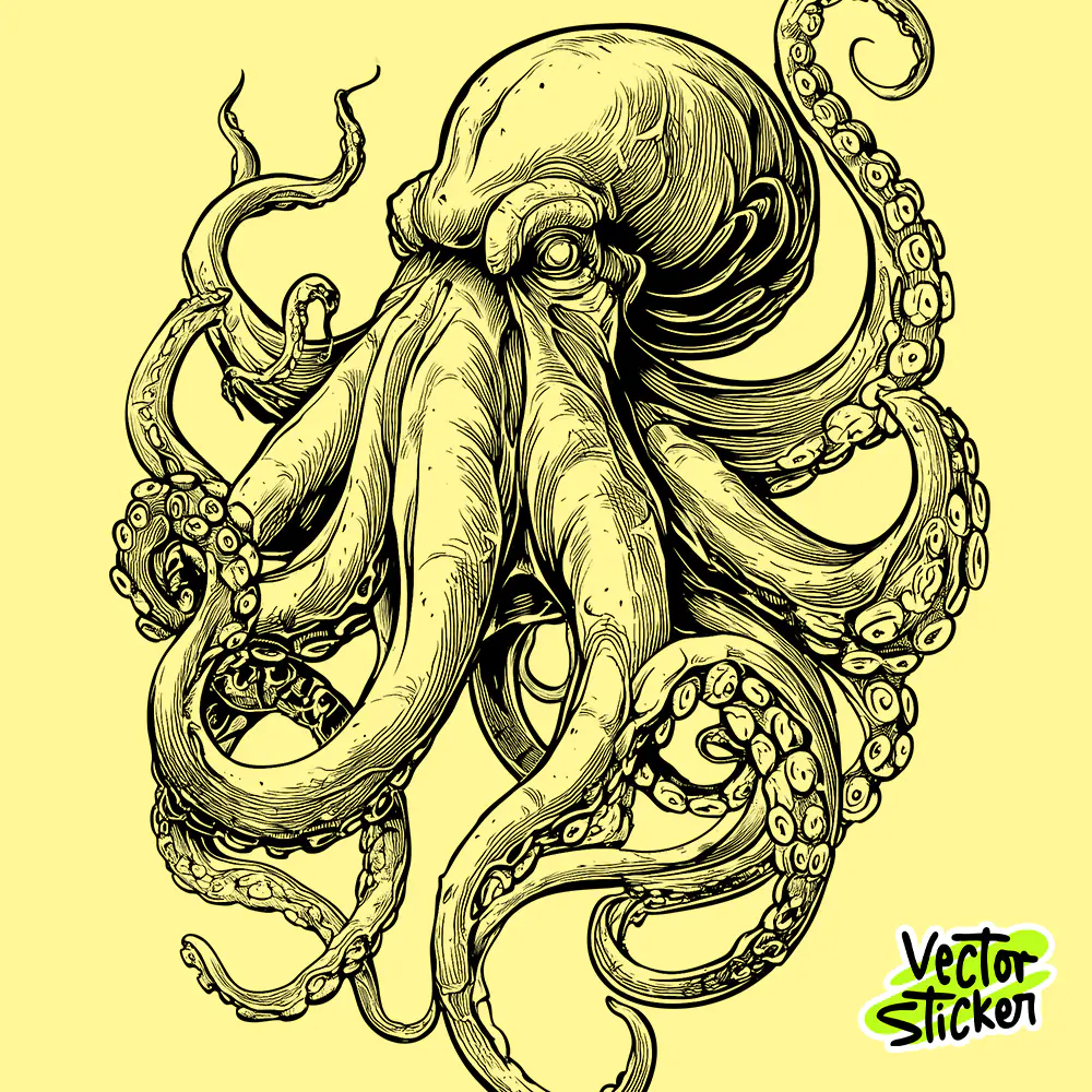 Octopus T-Shirt Design PNG – Vintage Hand-Drawn Sea Creature Illustration