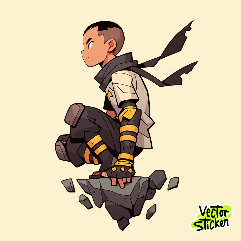 Free Cartoon Warrior Boy Sticker | Vector Character Superhero Design