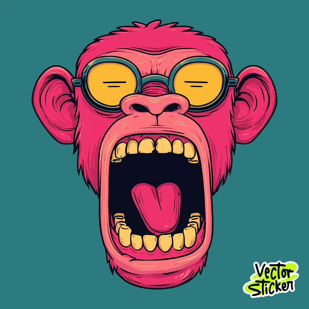 Screaming Monkey with Goggles T-Shirt Illustration in Pink and Teal Style
