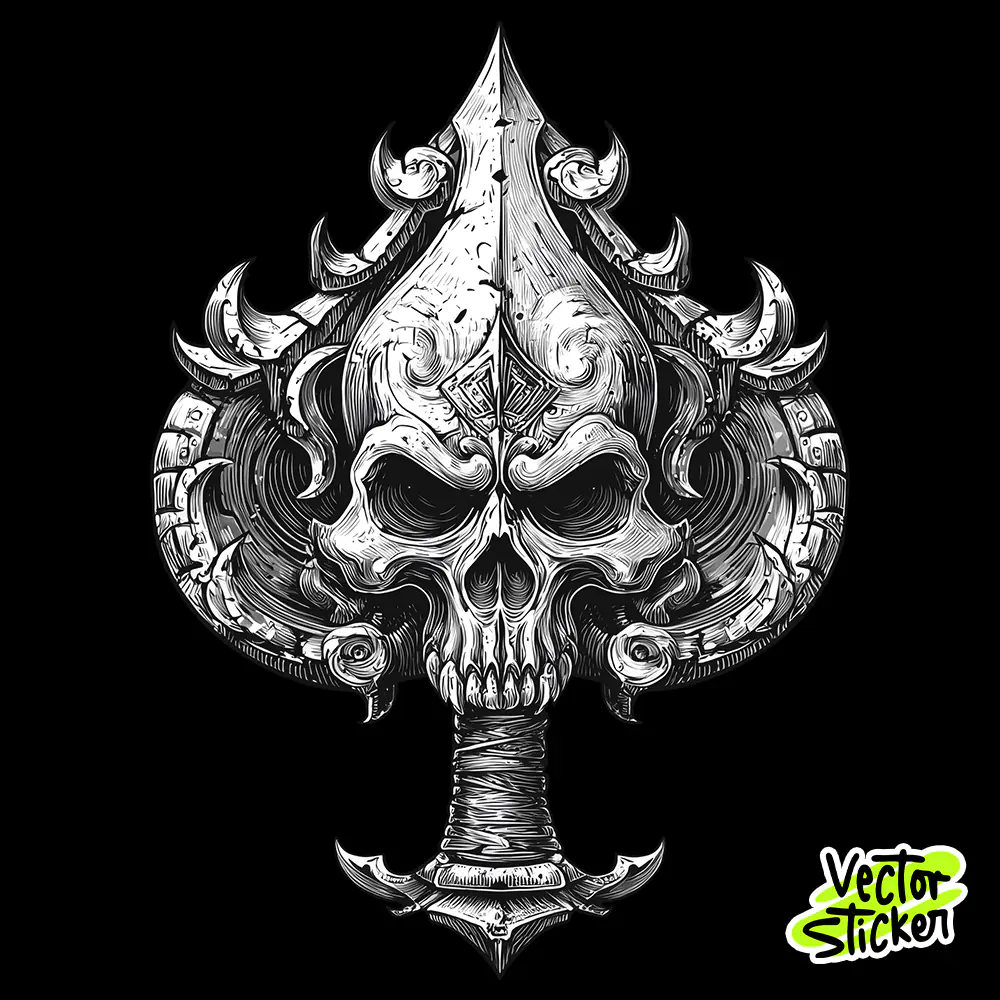 Skull Spade T Shirt Design Vintage Tattoo Black White