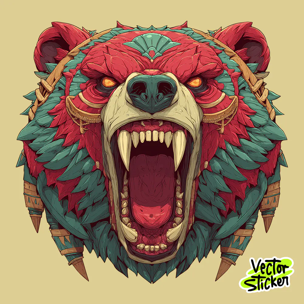 Roaring Bear Head Aggressive Free T Shirt Design