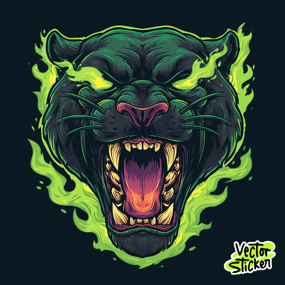 Black Panther Fire Free T Shirt Design | Flaming Animal Vector PNG