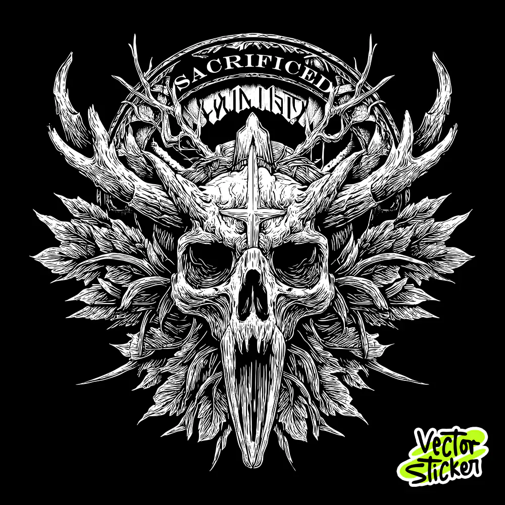 Dark Skull Antlers T Shirt Design | Free Gothic PNG Sticker