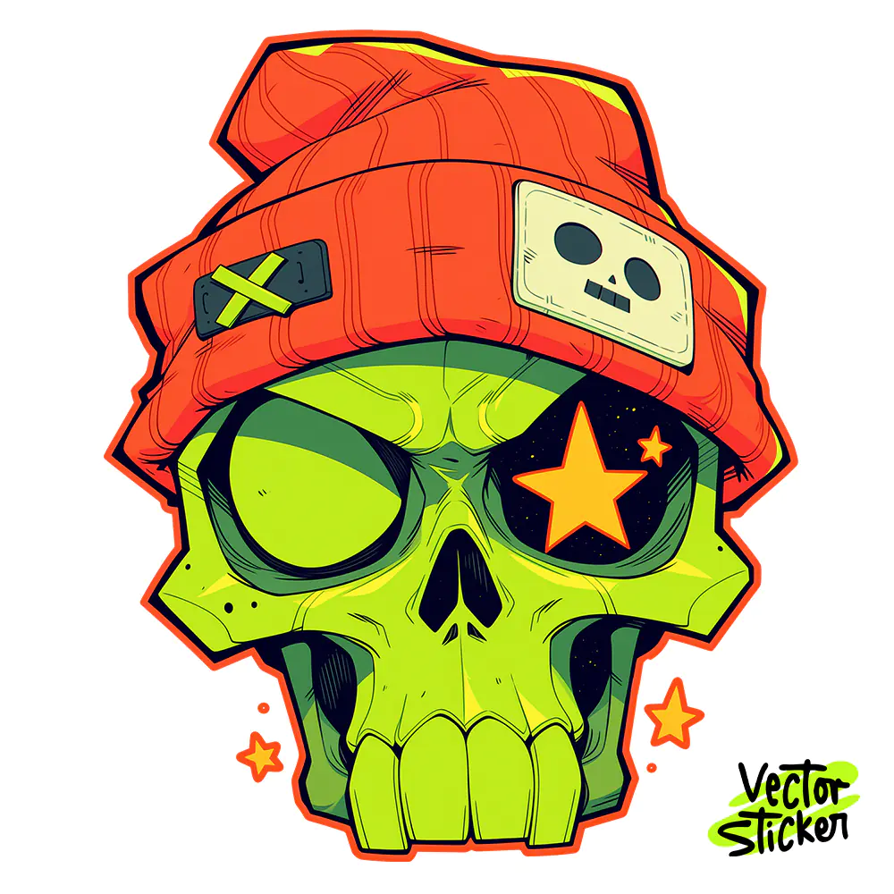 Neon Green Skull Sticker Cartoon Street Style Design