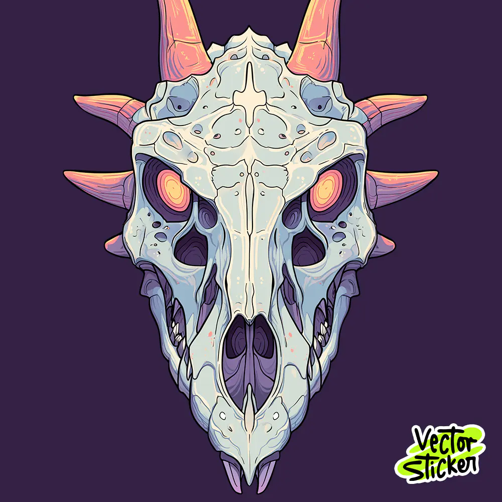 Dragon Skull Illustration – Fantasy Monster Skull Sticker