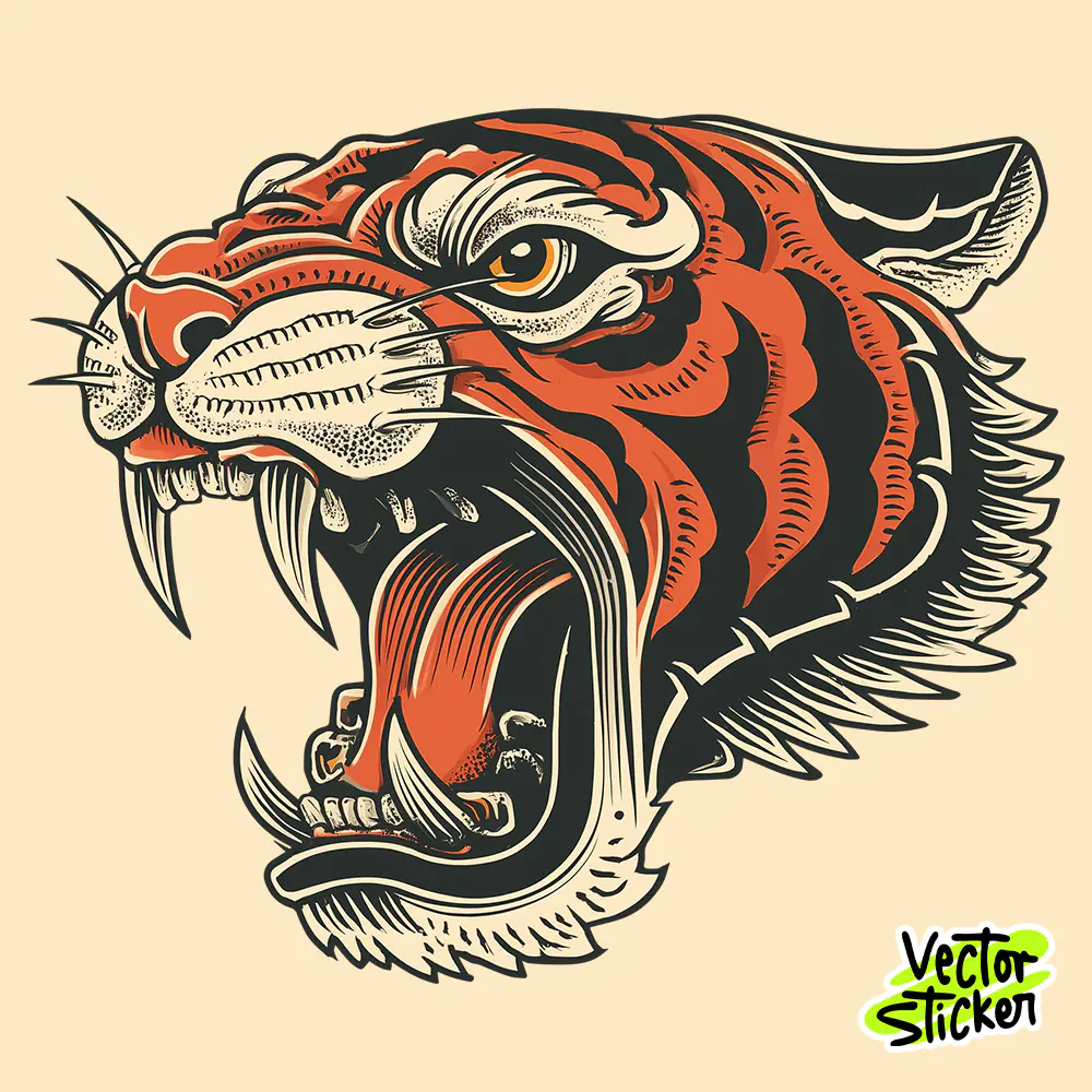 Vintage Roaring Tiger Head Traditional Tattoo T-Shirt Design Free PNG | VectorSticker