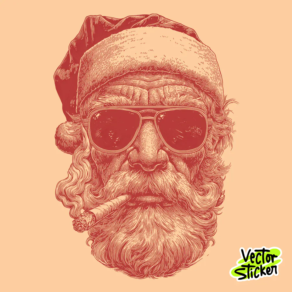 Vintage Santa Claus Smoking Cigar T-Shirt Design PNG