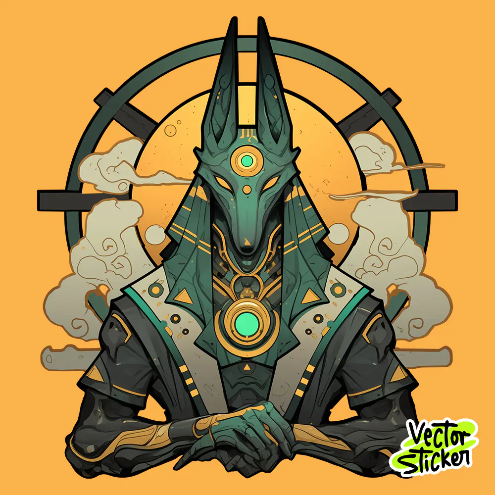 Free T Shirt Design Egyptian Anubis Fantasy Green Gold
