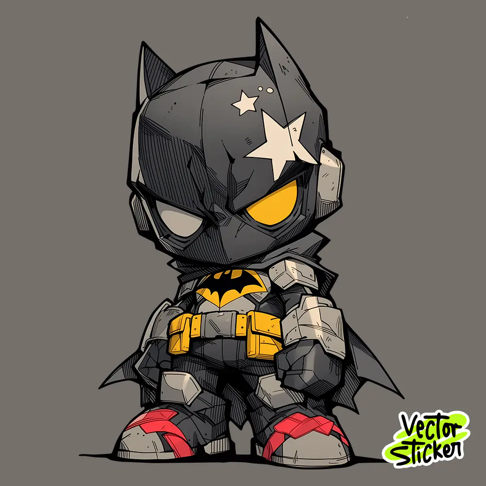 Dark Bat Super Hero Chibi Cartoon Sticker Design PNG