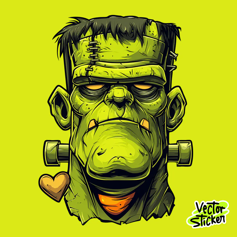 Frankenstein Head Vector Sticker – Halloween Horror Monster Illustration for T-Shirt Design
