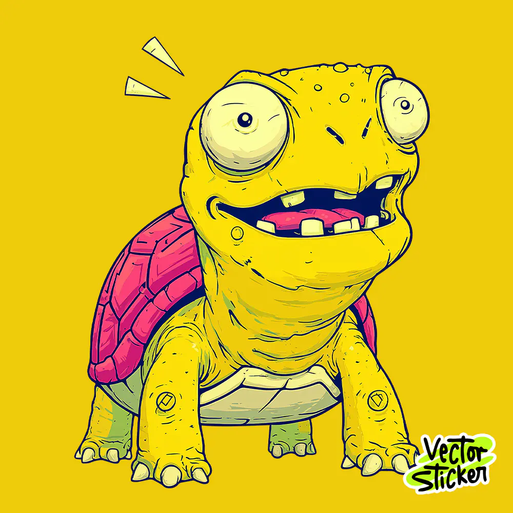 Funny Derpy Turtle Cartoon Expression Meme PNG for Sticker Design