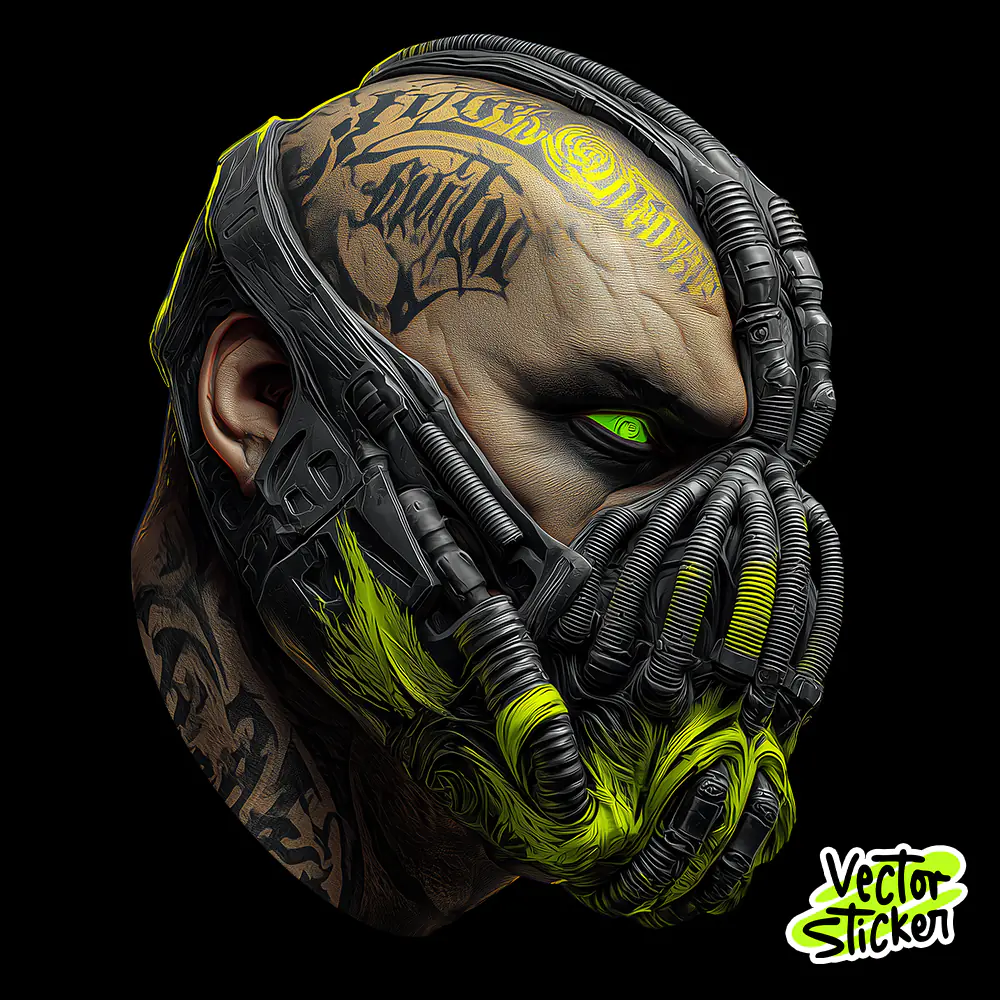 Cyberpunk Neon Respirator Mask Warrior Futuristic Villain Sticker PNG