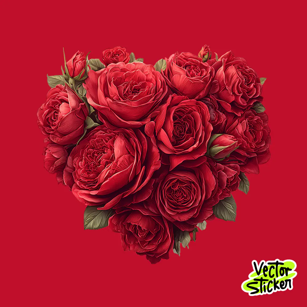 Classic Red Rose Heart Valentine Sticker – Romantic Floral Love Design