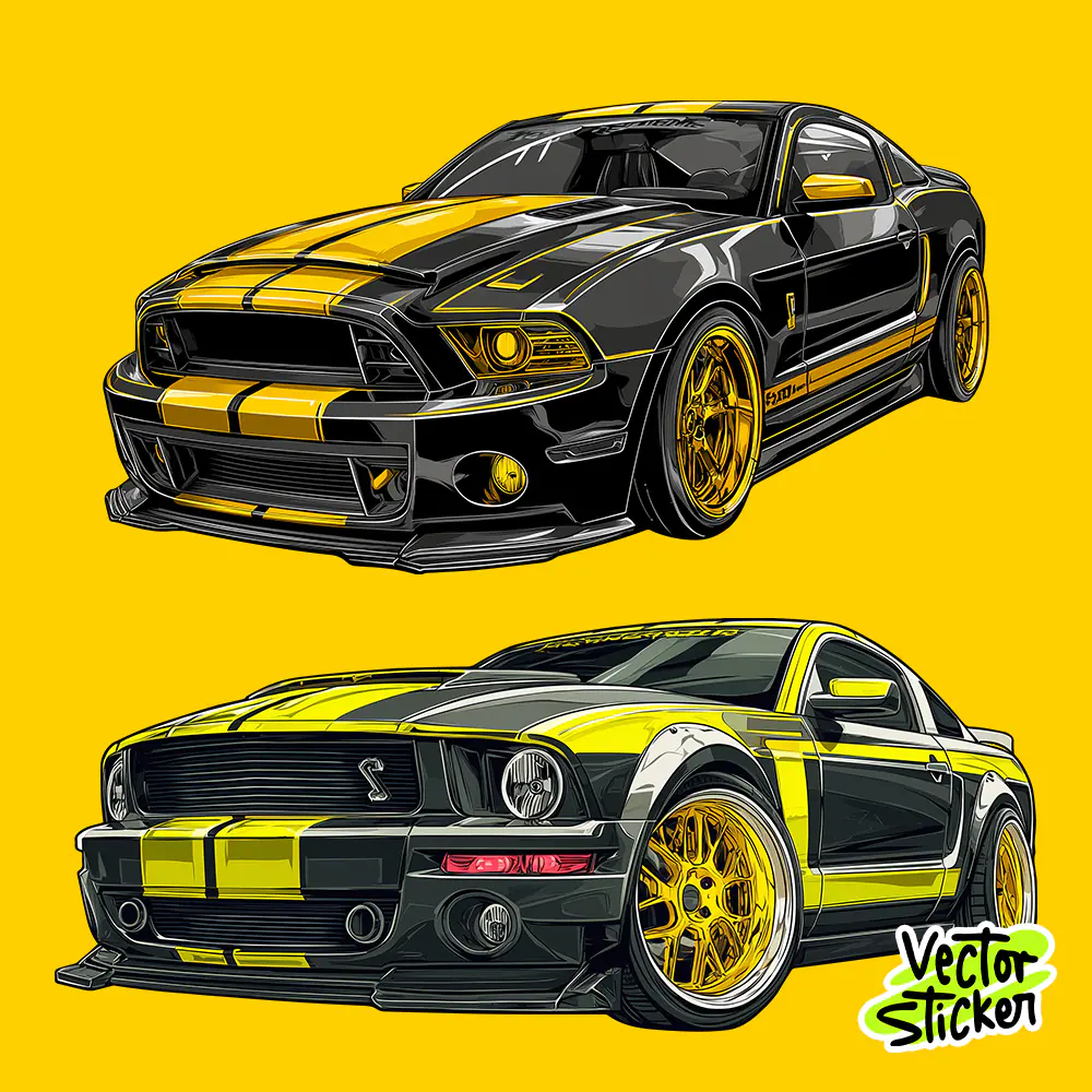 Cartoon Mustang Car Sticker Bold Retro Free PNG | VectorSticker