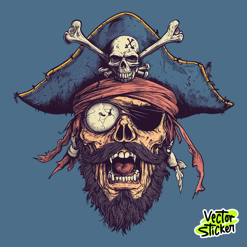 One-Eyed Skull Pirate – Cartoon Style Sticker Design