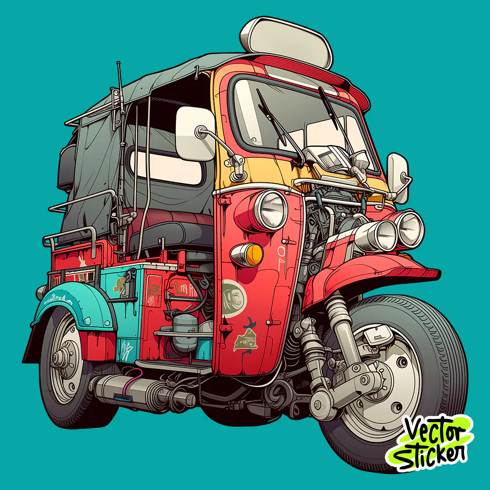 Heavy-Duty Red Cyber-Tuk Tuk Sticker Free PNG | VectorSticker