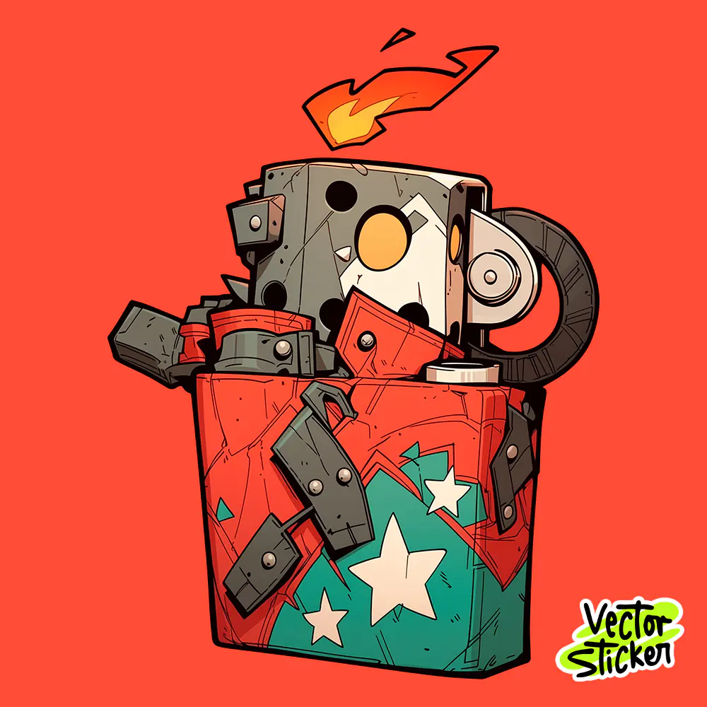 Cartoon Vintage Lighter With Flame Illustration Sticker PNG