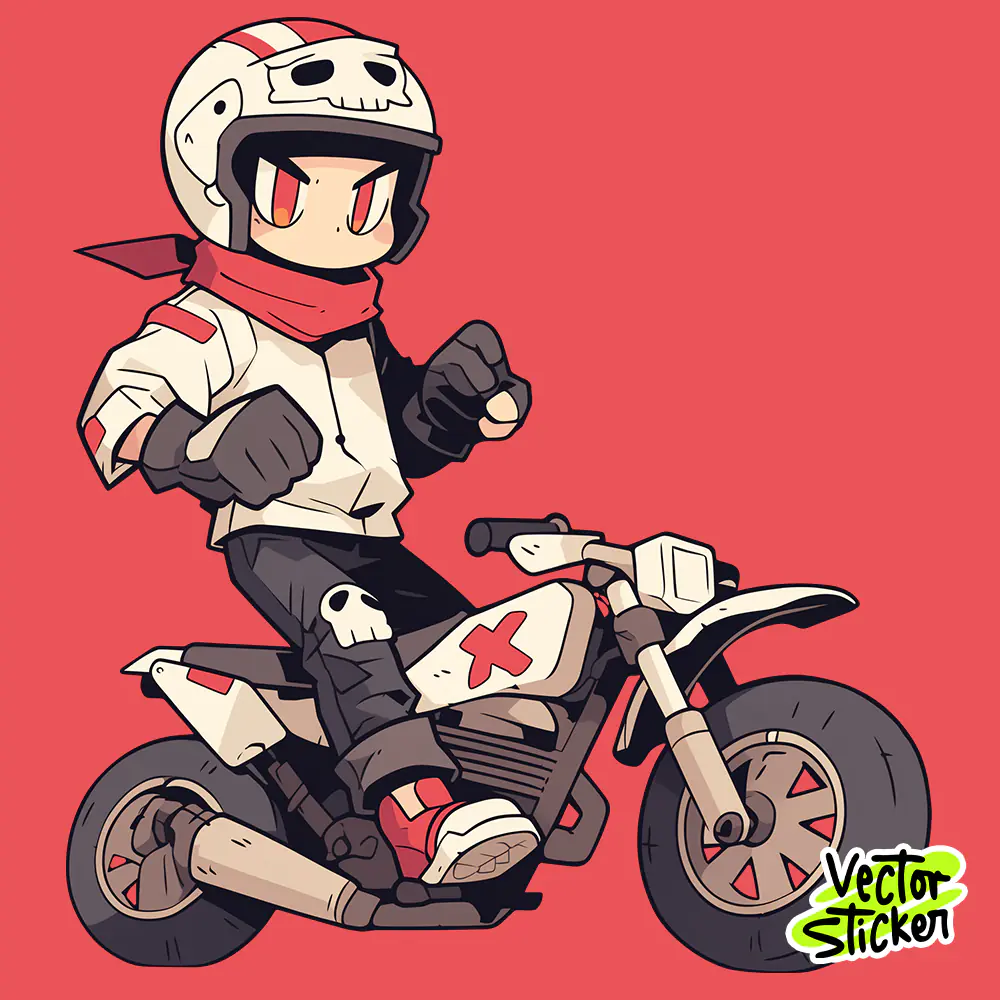 Free PNG Sticker Design Racing Biker Cartoon Motorcycle