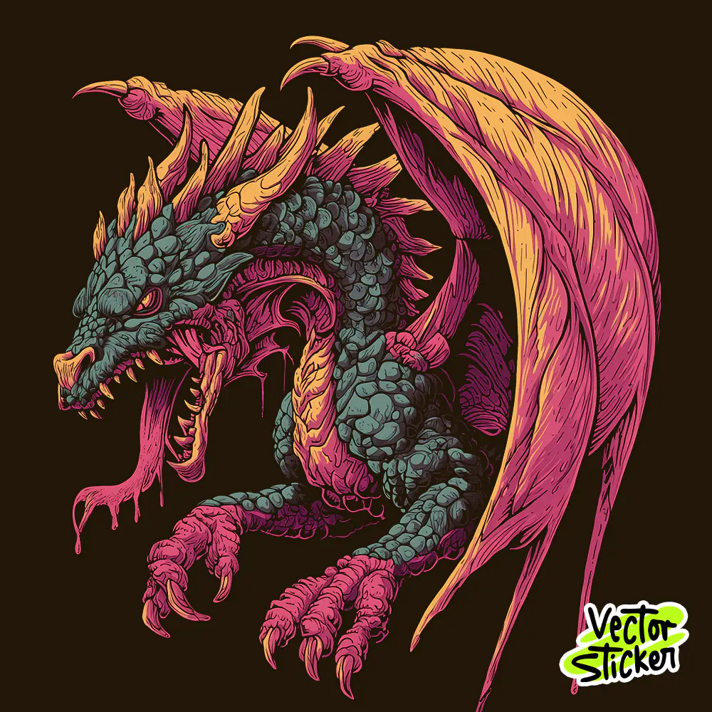 Fire Winged Dragon – Epic Fantasy Creature T-Shirt Design Sticker