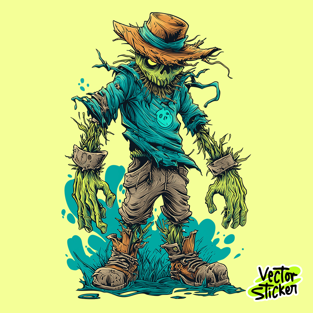Holloween Scary Cartoon Scarecrow Illustration Sticker